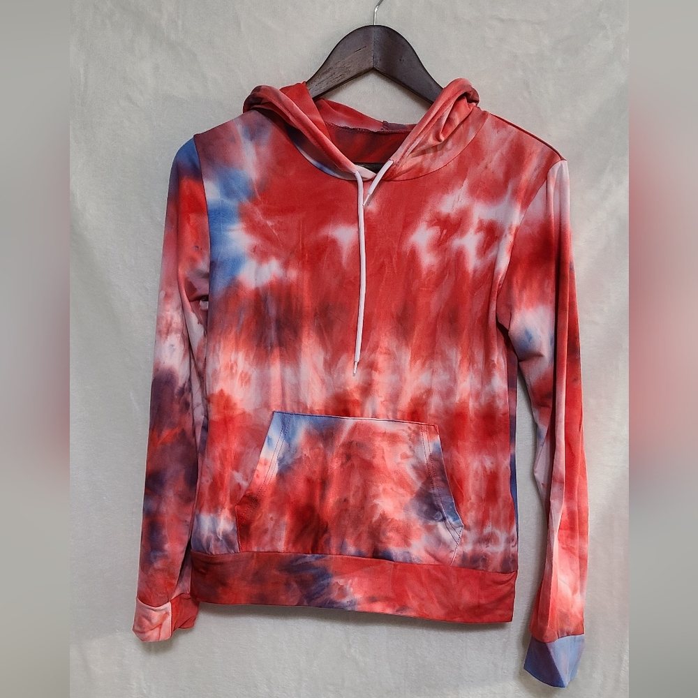 Unbranded Women's Red & Blue Tie Dye Hoodie & Pants Set Size L/XL